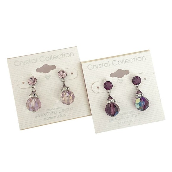10mm Disco Ball Amethyst and Light Amethyst Swarovski Crystal Drop Earrings - Picture 1 of 2